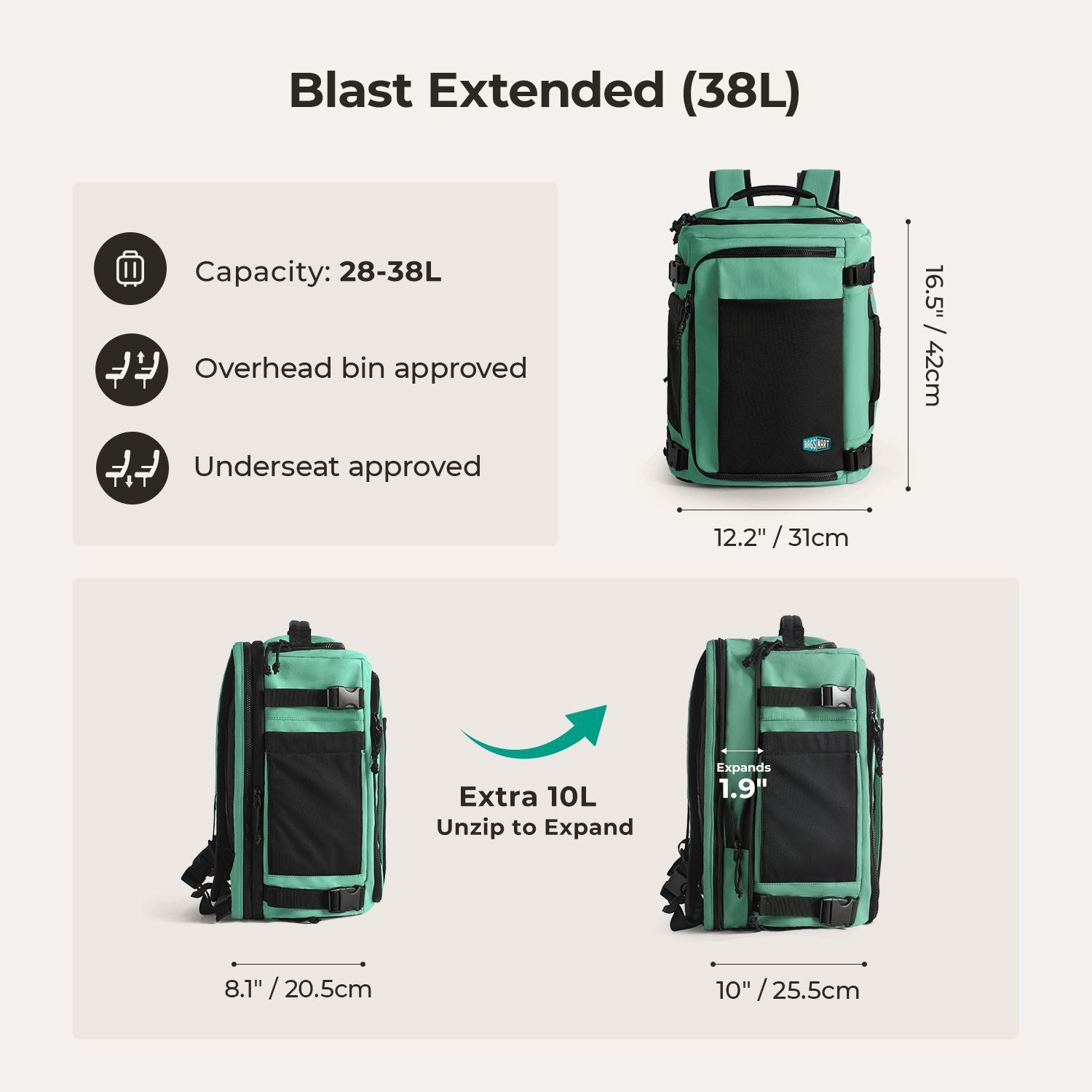 Bagsmart Blast Quick Access Carry On Expandable Travel Backpack