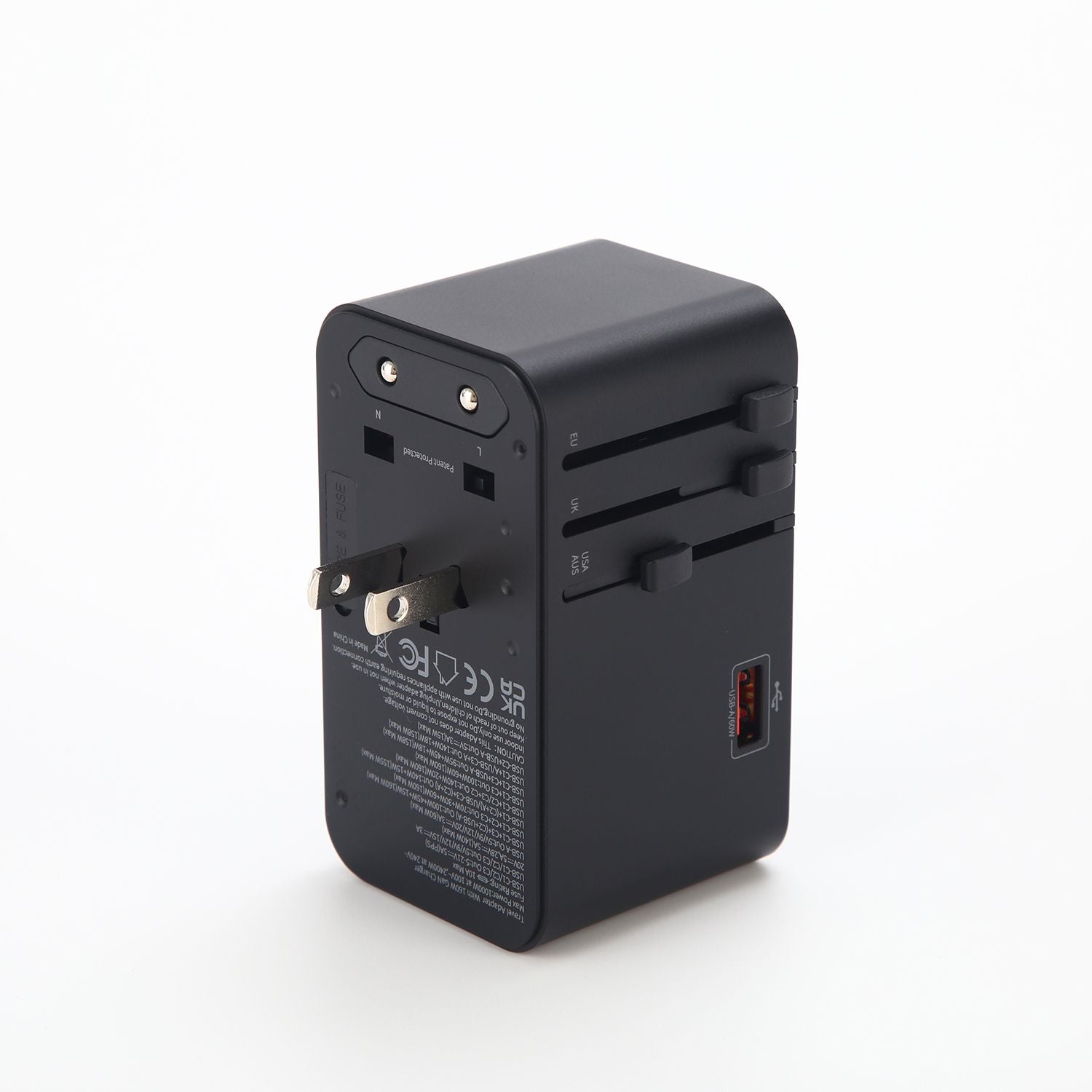 Crossing World Travel Adaptor 160W with 1 X USB-A + 3 X USB-C with Built-In Type C Cable