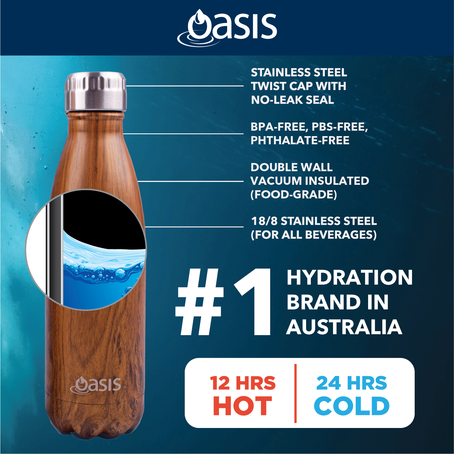 Oasis Stainless Steel Insulated Water Bottle 750ML (Plain) | Gifts & Lifestyle, Insulated Water Bottles, Travel Accessories, Water Bottles | Oasis Bottles-7