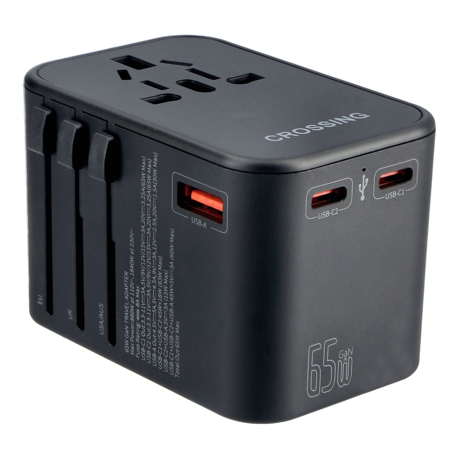 Crossing World Travel Adapter 65w With 2 USB C And 2 USB 3.0 A