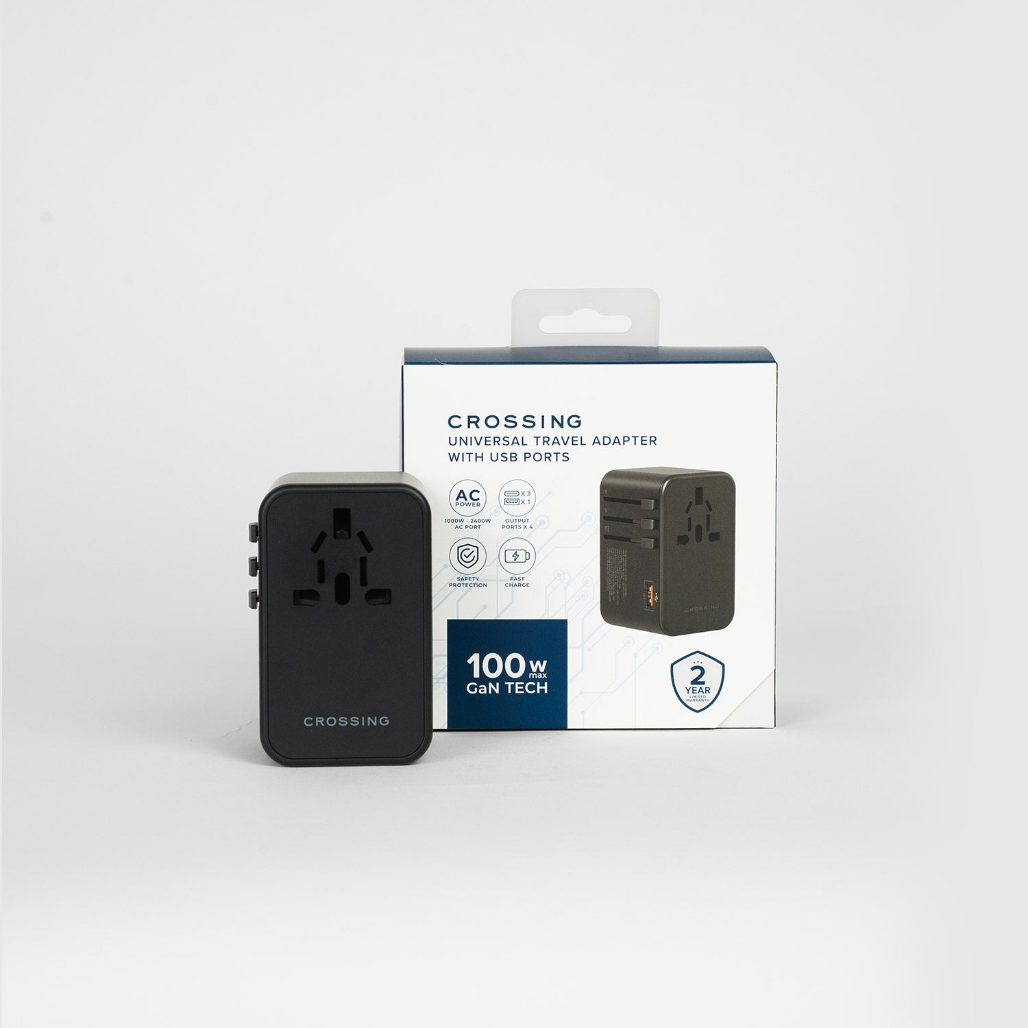 Crossing World Travel Adaptor 100W with 1 X USB-A + 3 X USB-C