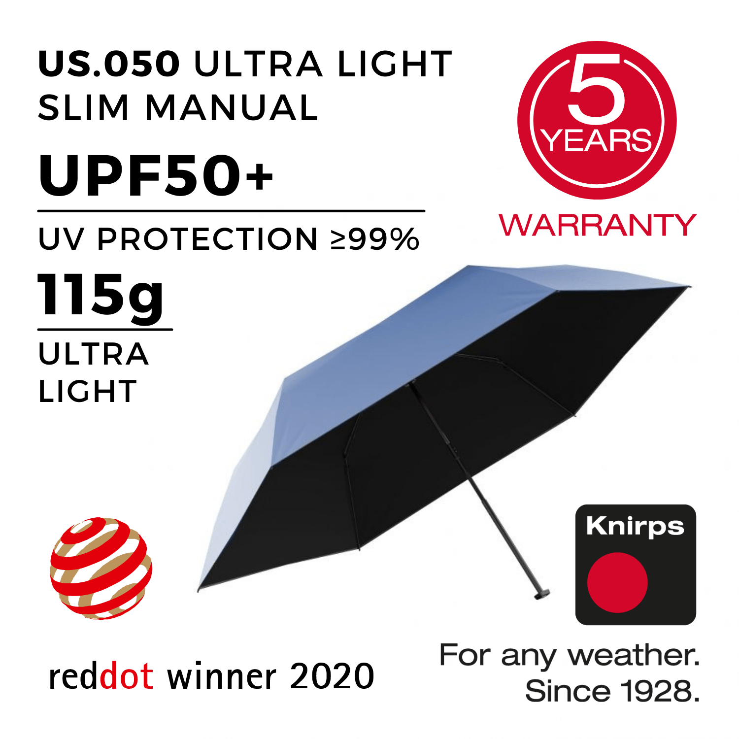 Knirps US.050 Ultra Light Slim Manual Umbrella