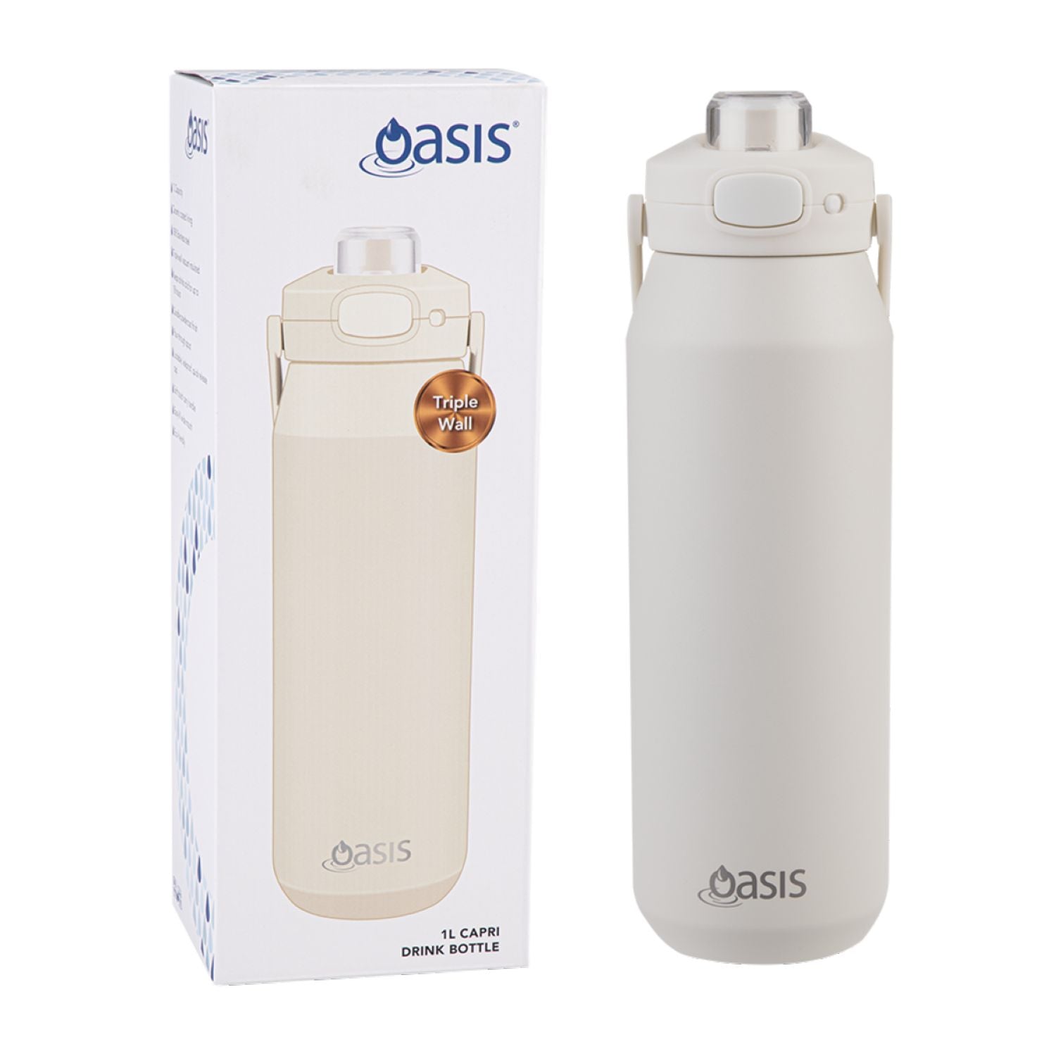 Oasis Ceramic Stainless Steel Triple Wall Capri Quick Release Drink Bottle 1L