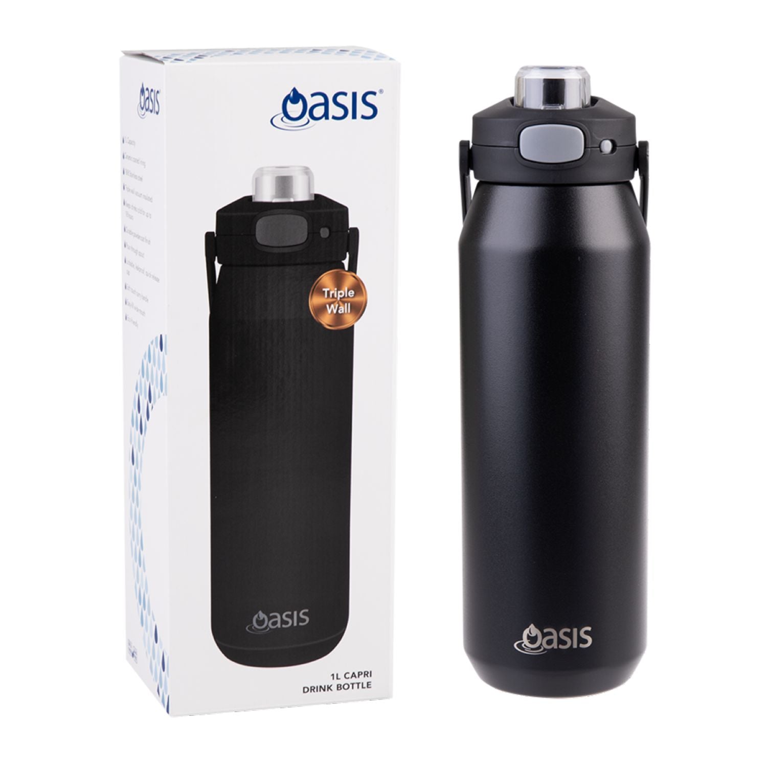 Oasis Ceramic Stainless Steel Triple Wall Capri Quick Release Drink Bottle 1L