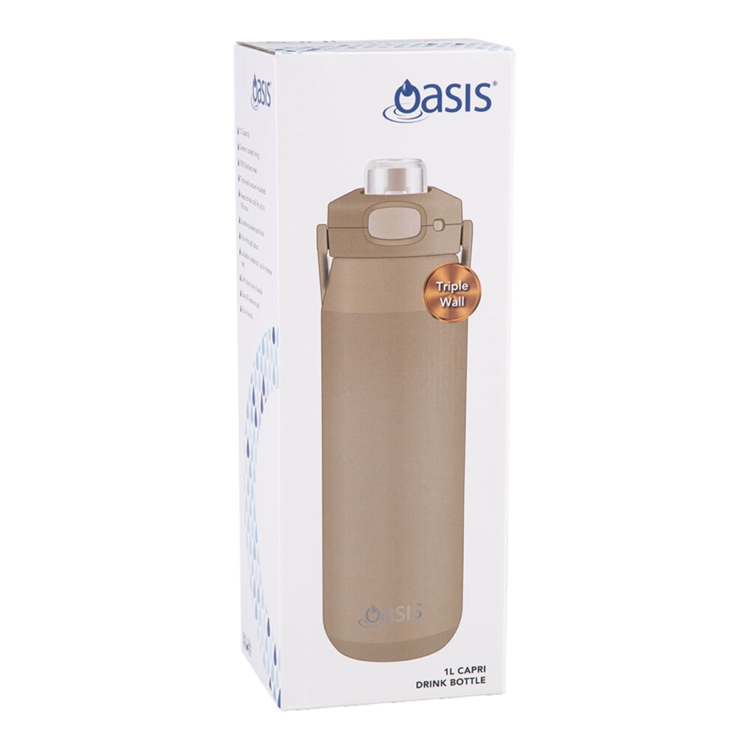 Oasis Ceramic Stainless Steel Triple Wall Capri Quick Release Drink Bottle 1L