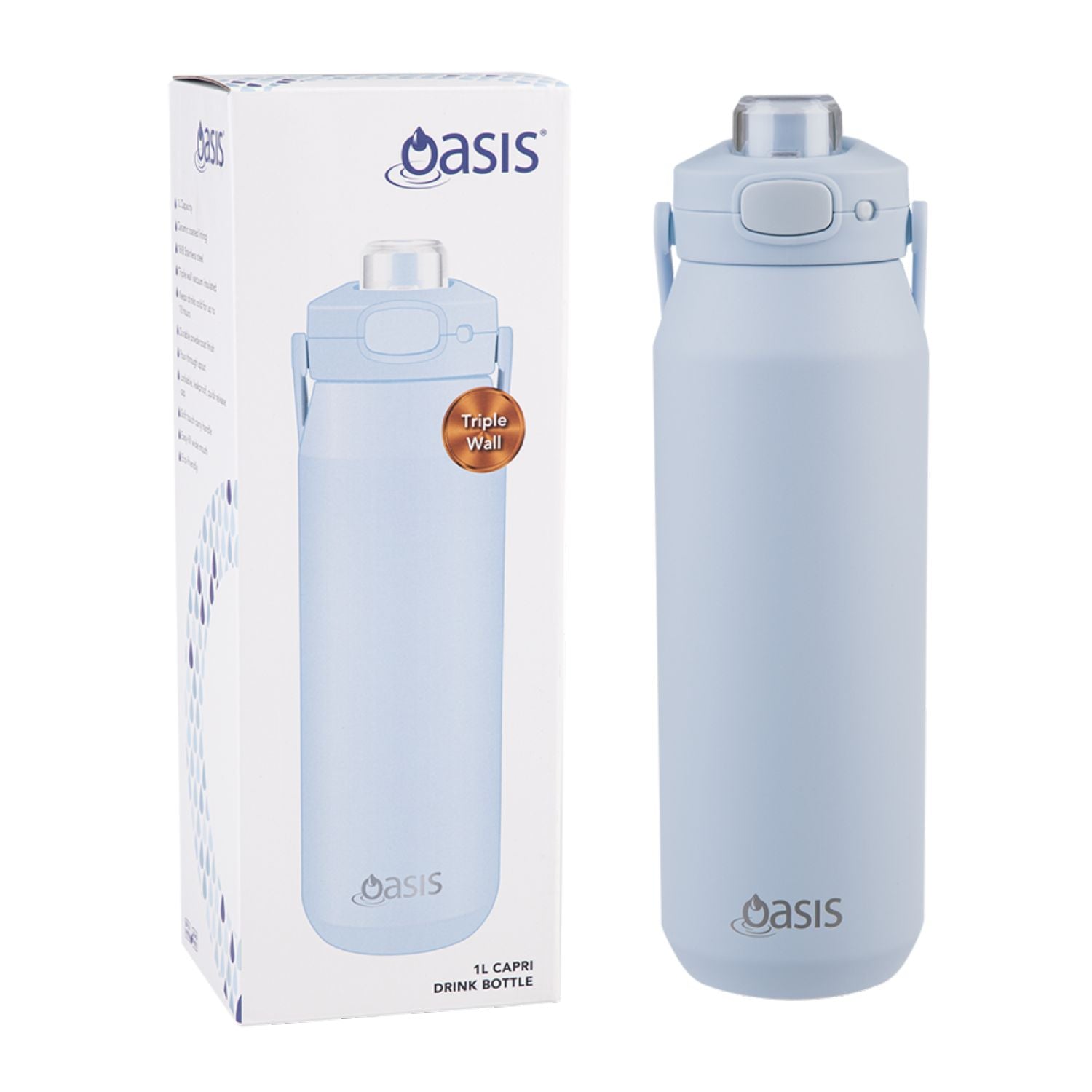 Oasis Ceramic Stainless Steel Triple Wall Capri Quick Release Drink Bottle 1L