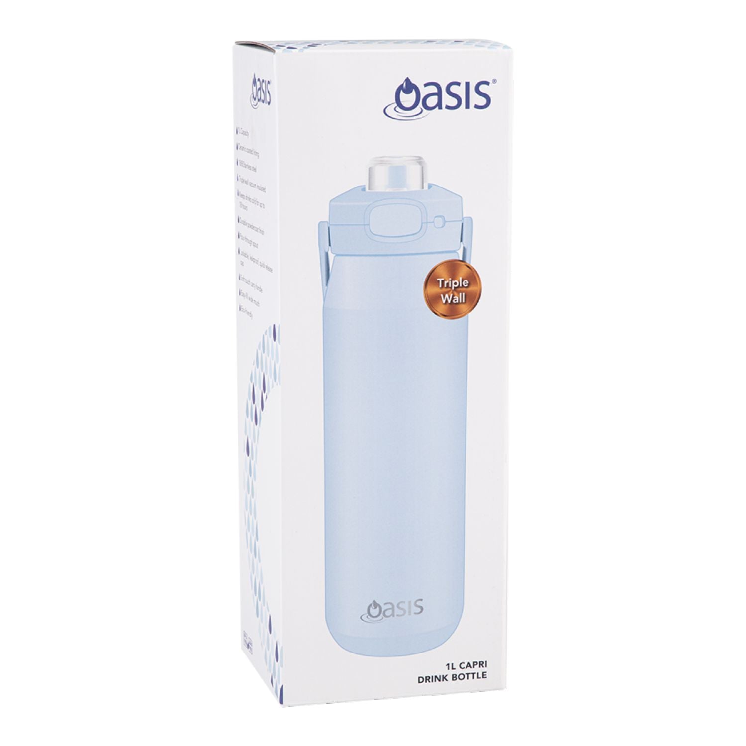 Oasis Ceramic Stainless Steel Triple Wall Capri Quick Release Drink Bottle 1L