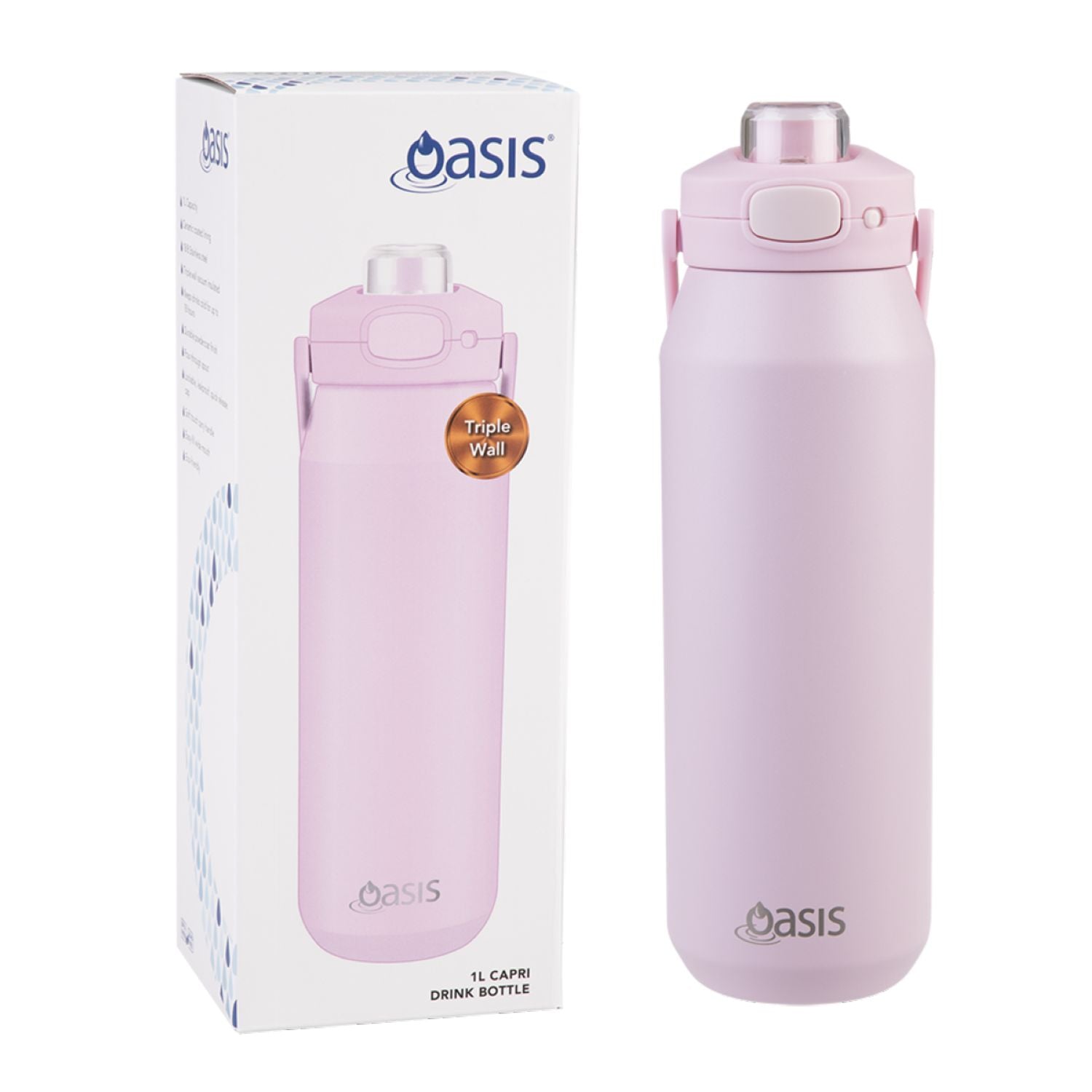 Oasis Ceramic Stainless Steel Triple Wall Capri Quick Release Drink Bottle 1L