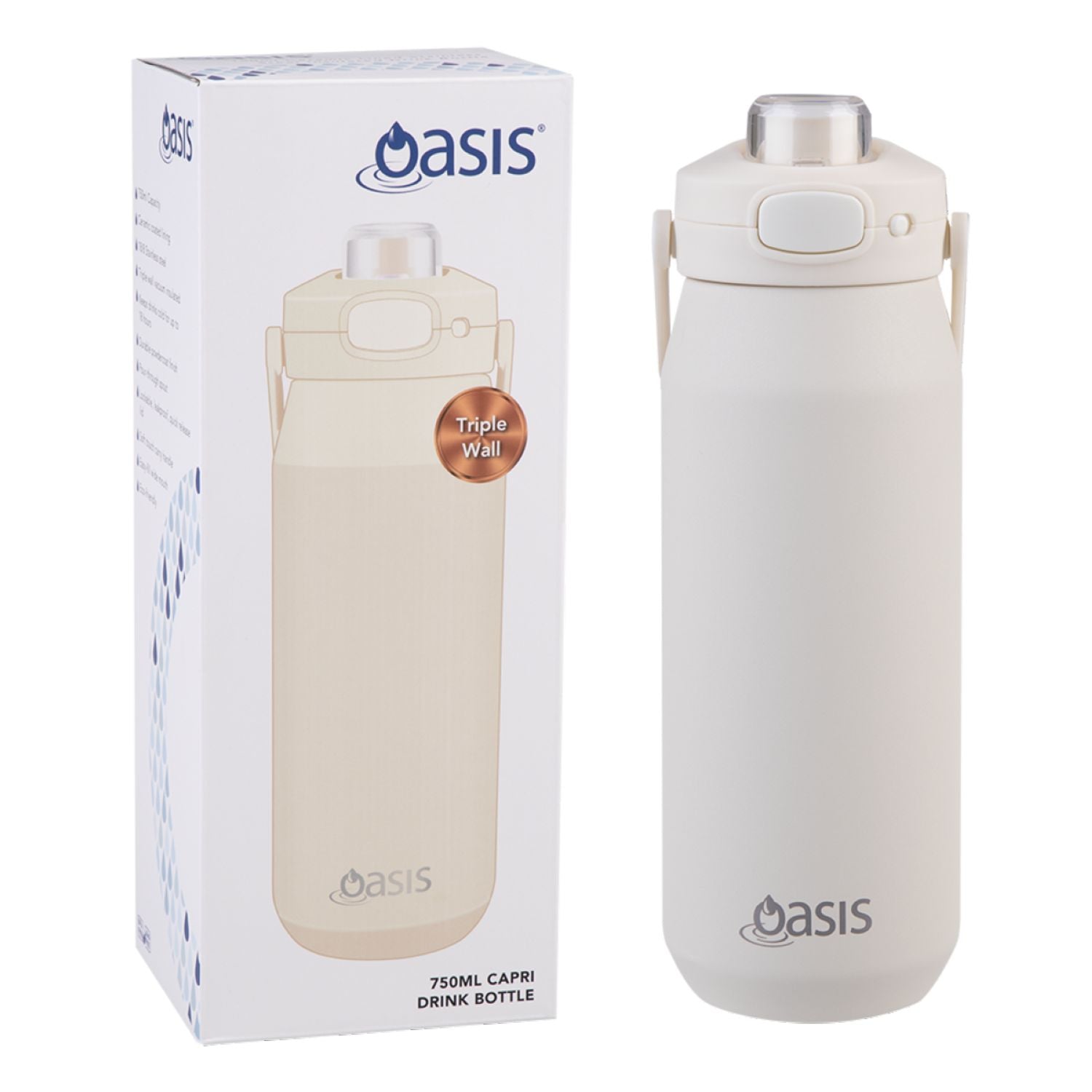 Oasis Ceramic Stainless Steel Triple Wall Capri Quick Release Drink Bottle 750ML