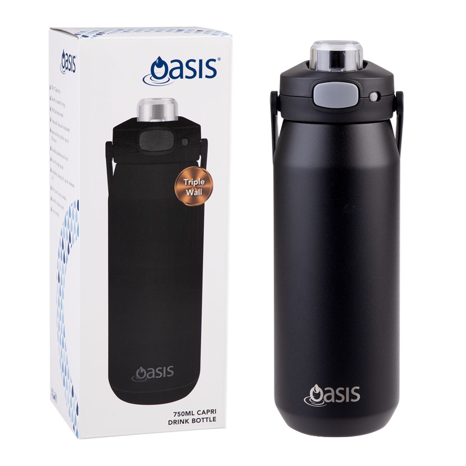 Oasis Ceramic Stainless Steel Triple Wall Capri Quick Release Drink Bottle 750ML