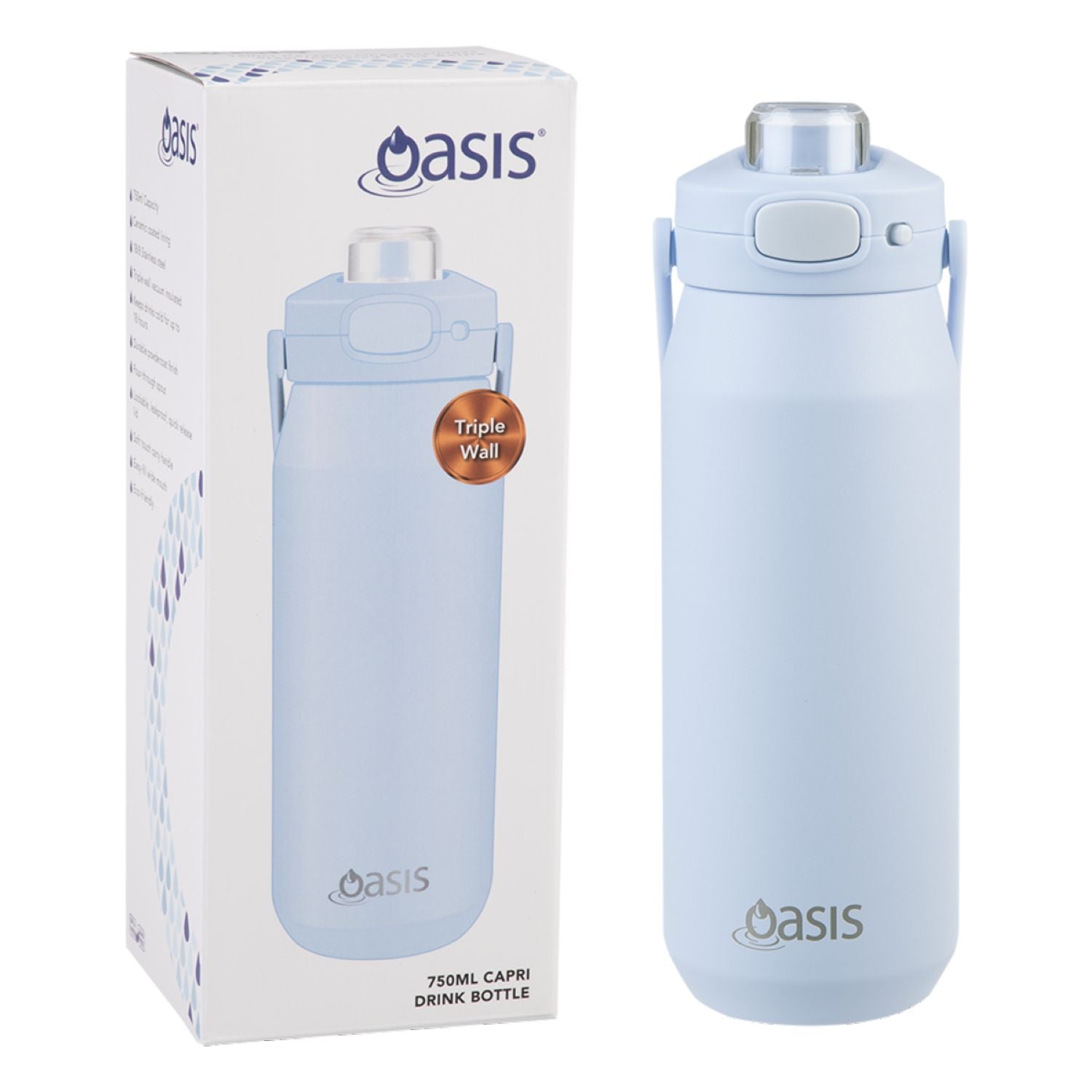 Oasis Ceramic Stainless Steel Triple Wall Capri Quick Release Drink Bottle 750ML