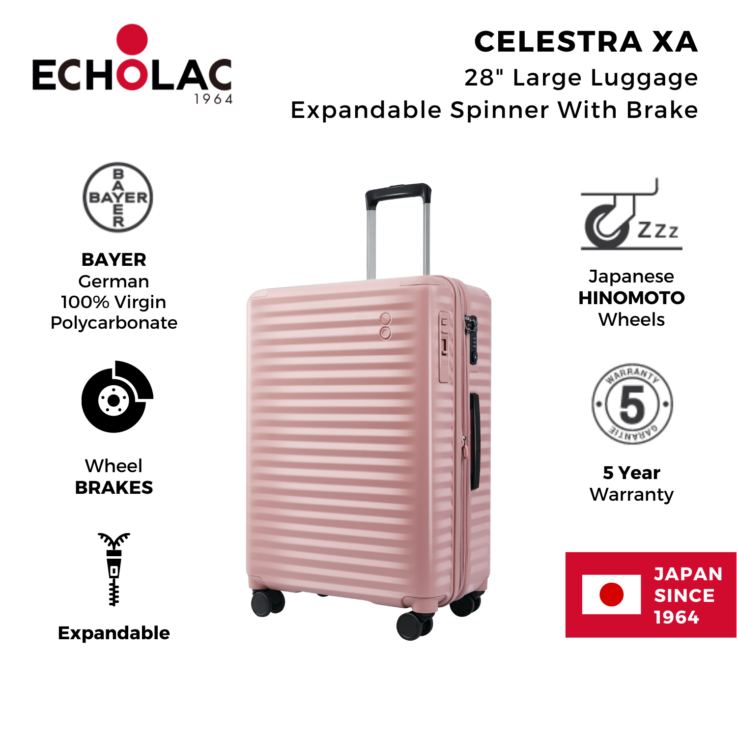 Echolac Celestra XA 28" Large Luggage Expandable Spinner With Brake | Hard Case Luggage, Large Size Luggage, Luggage | Echolac-29