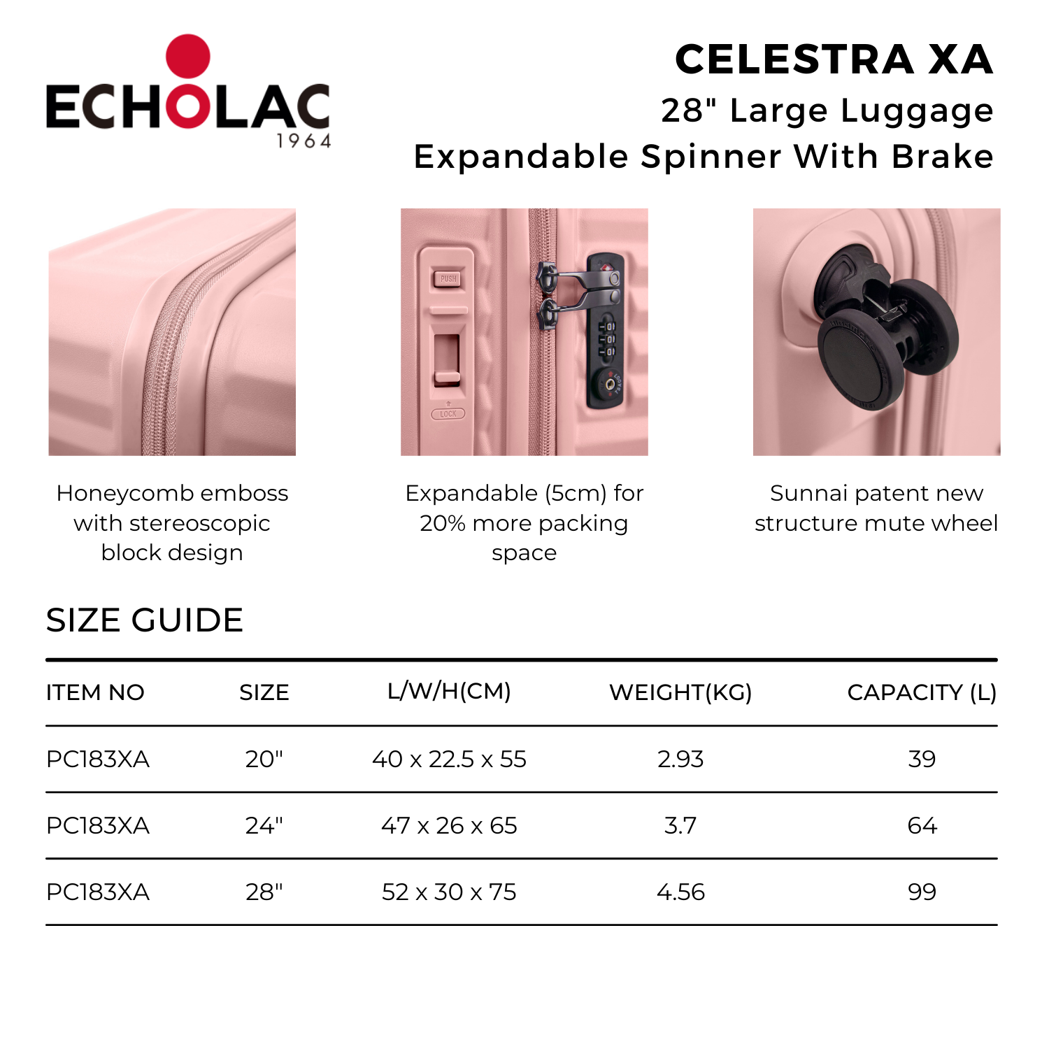 Echolac Celestra XA 28" Large Luggage Expandable Spinner With Brake | Hard Case Luggage, Large Size Luggage, Luggage | Echolac-17