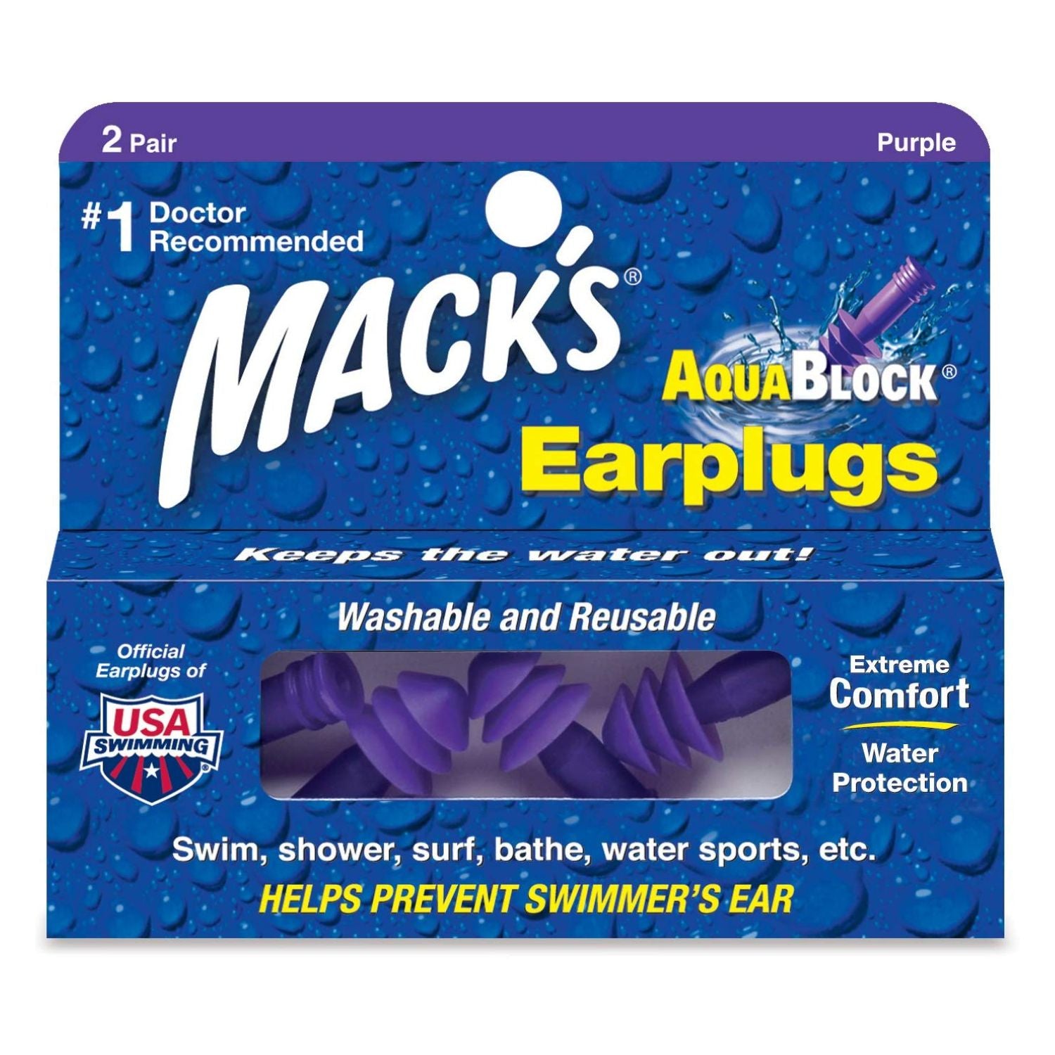 Mack's Aqua Block Ear Plugs (2 Pairs)