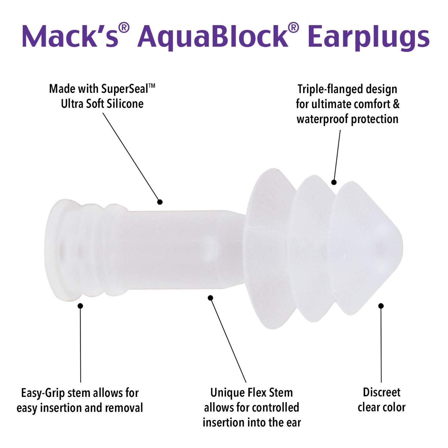 Mack's Aqua Block Ear Plugs (2 Pairs)