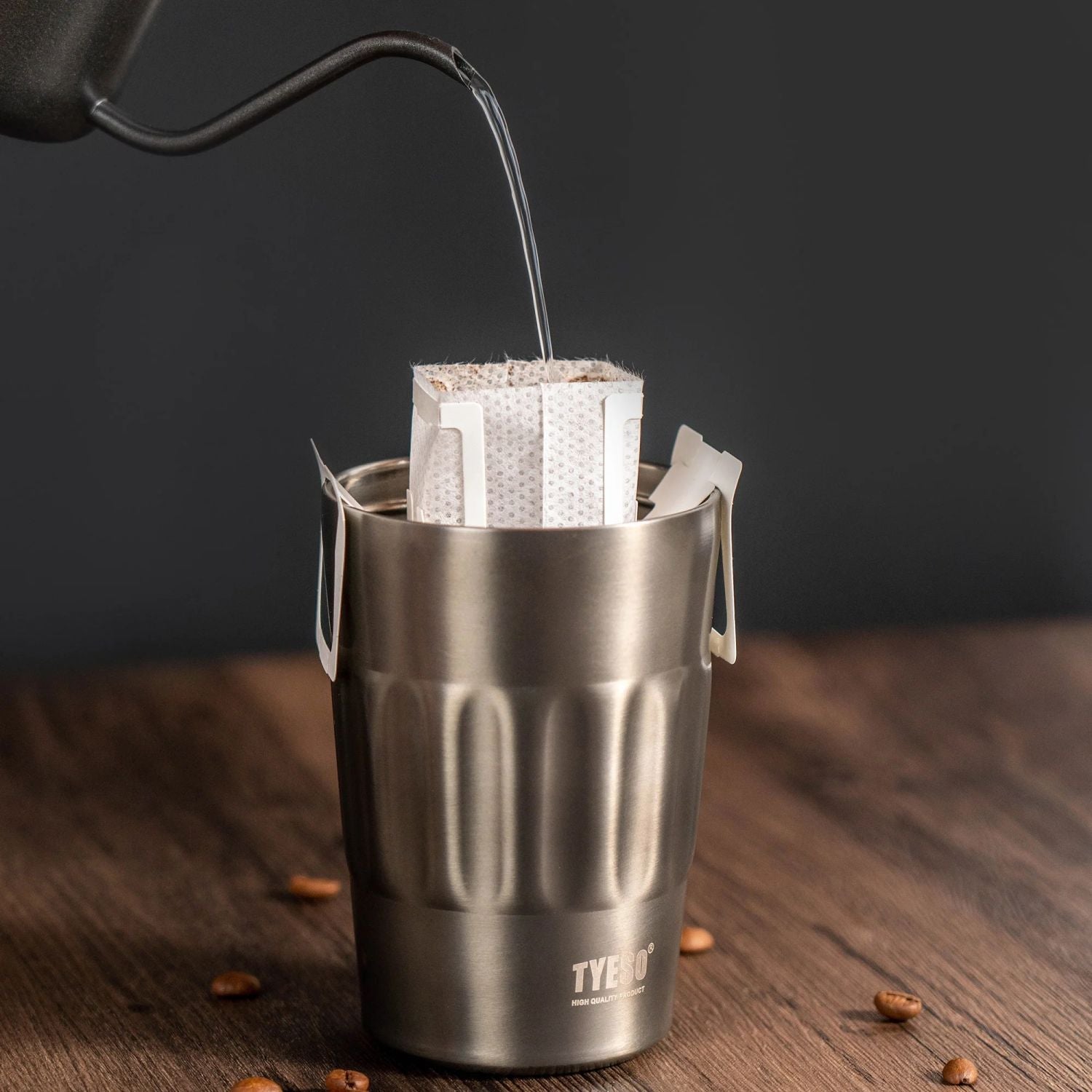 Tyeso Onyx Sipper S/S Vacuum Coffee Tumbler W Foldable Handle 500ml