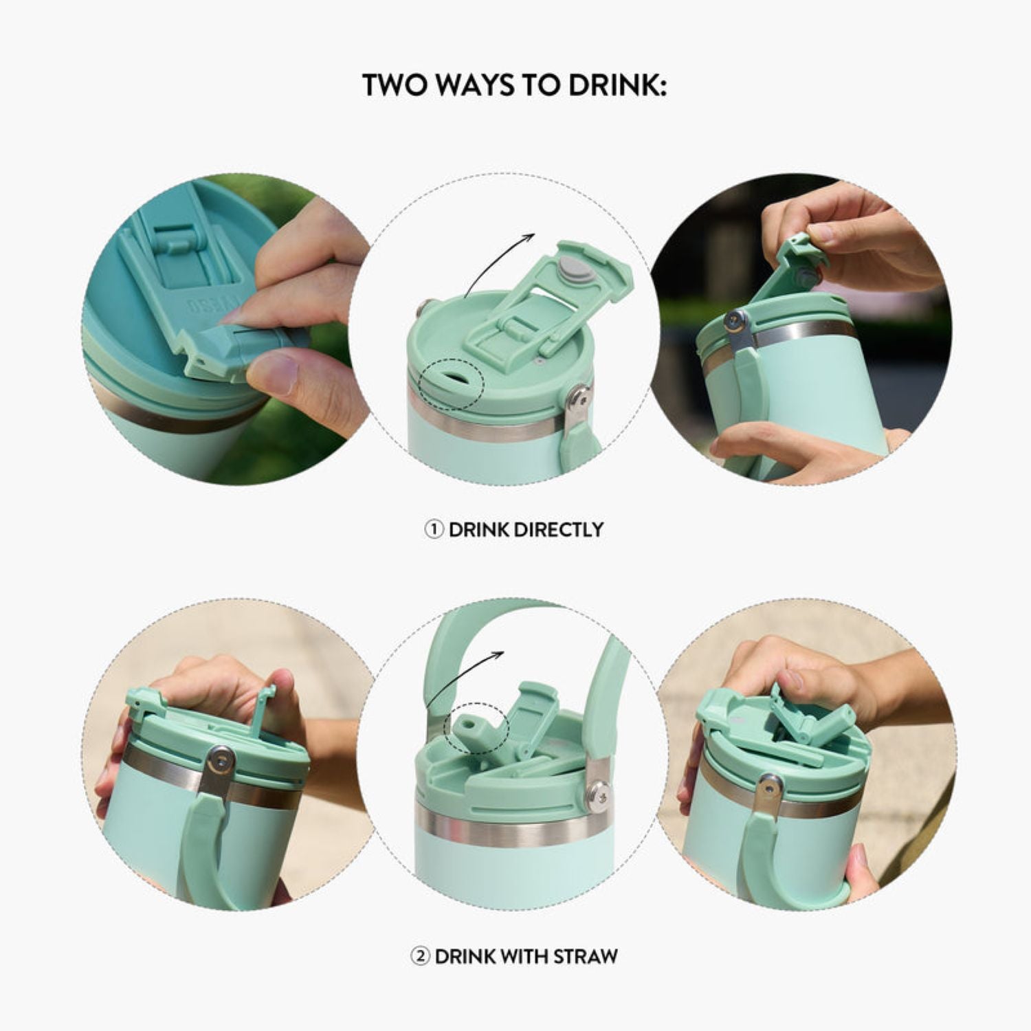 Tyeso Roam 2.0 Leakproof 2 In 1 Sip & Straw Lid S/S Vacuum Insulated Tumbler With Handle 600ML
