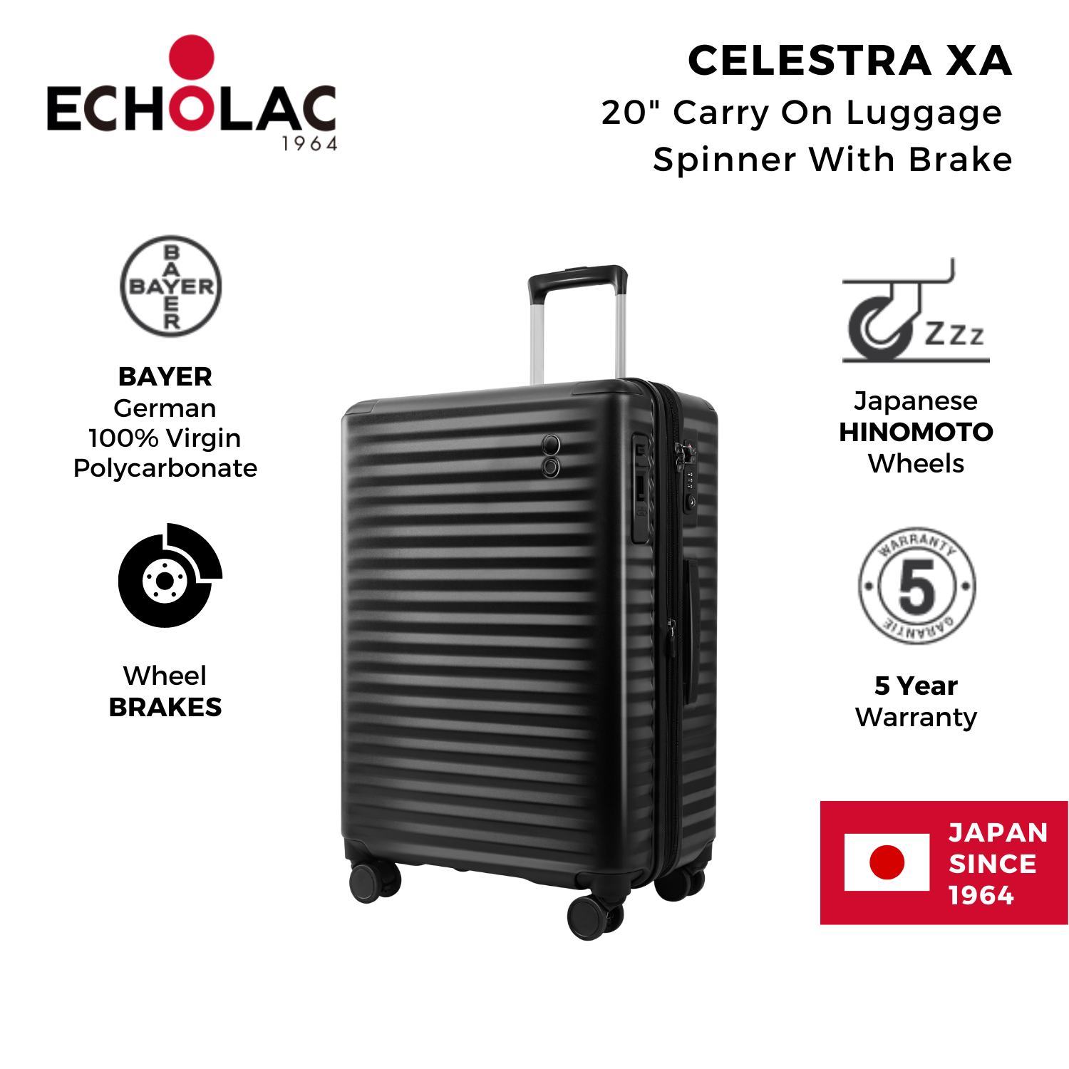 Echolac Celestra XA 20" Carry On Luggage Spinner With Brake | Carry-On Luggage, Hard Case Luggage, Luggage | Echolac-1