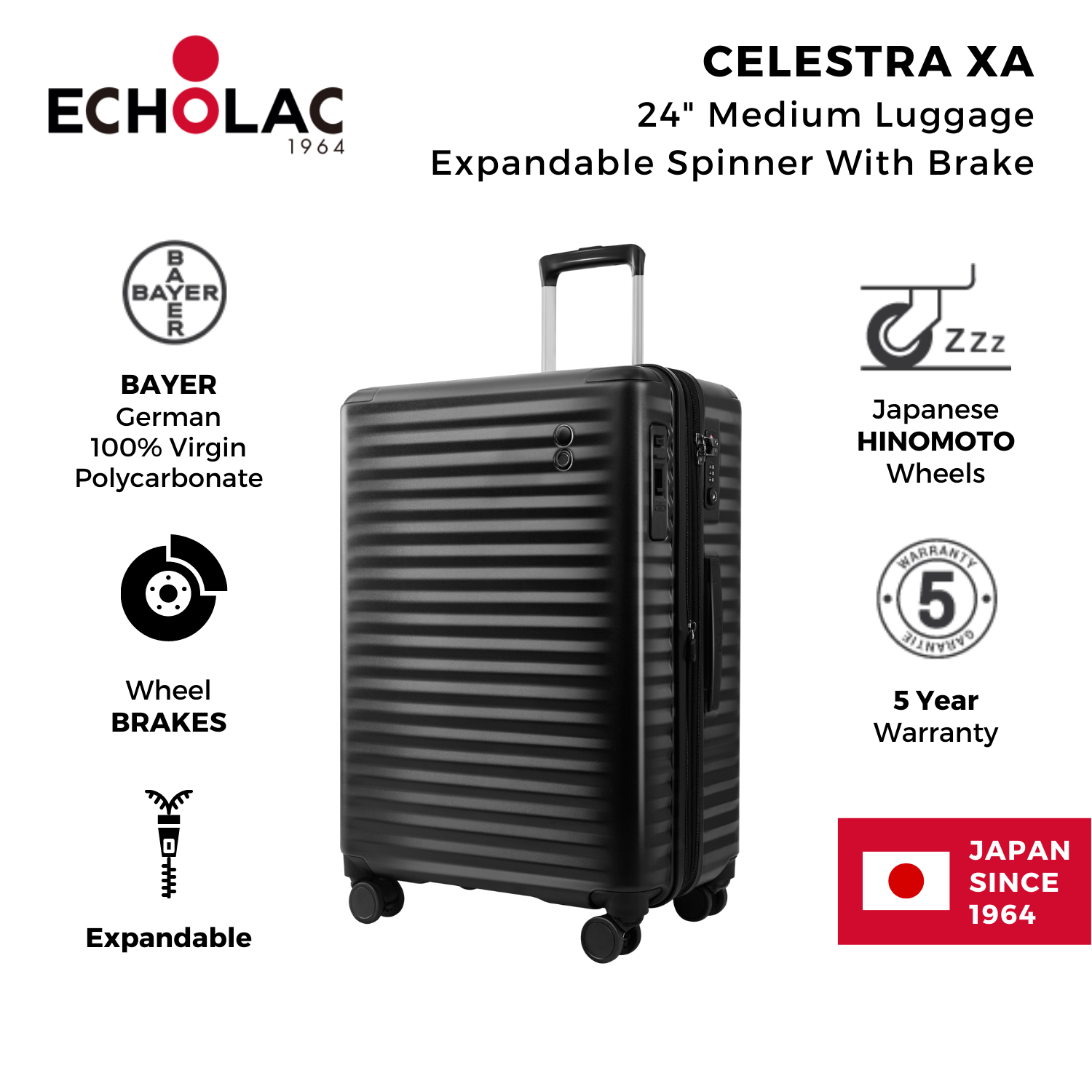 Echolac Celestra XA 24" Medium Luggage Expandable Spinner With Brake | Carry-On Luggage, Hard Case Luggage, Luggage | Echolac-1