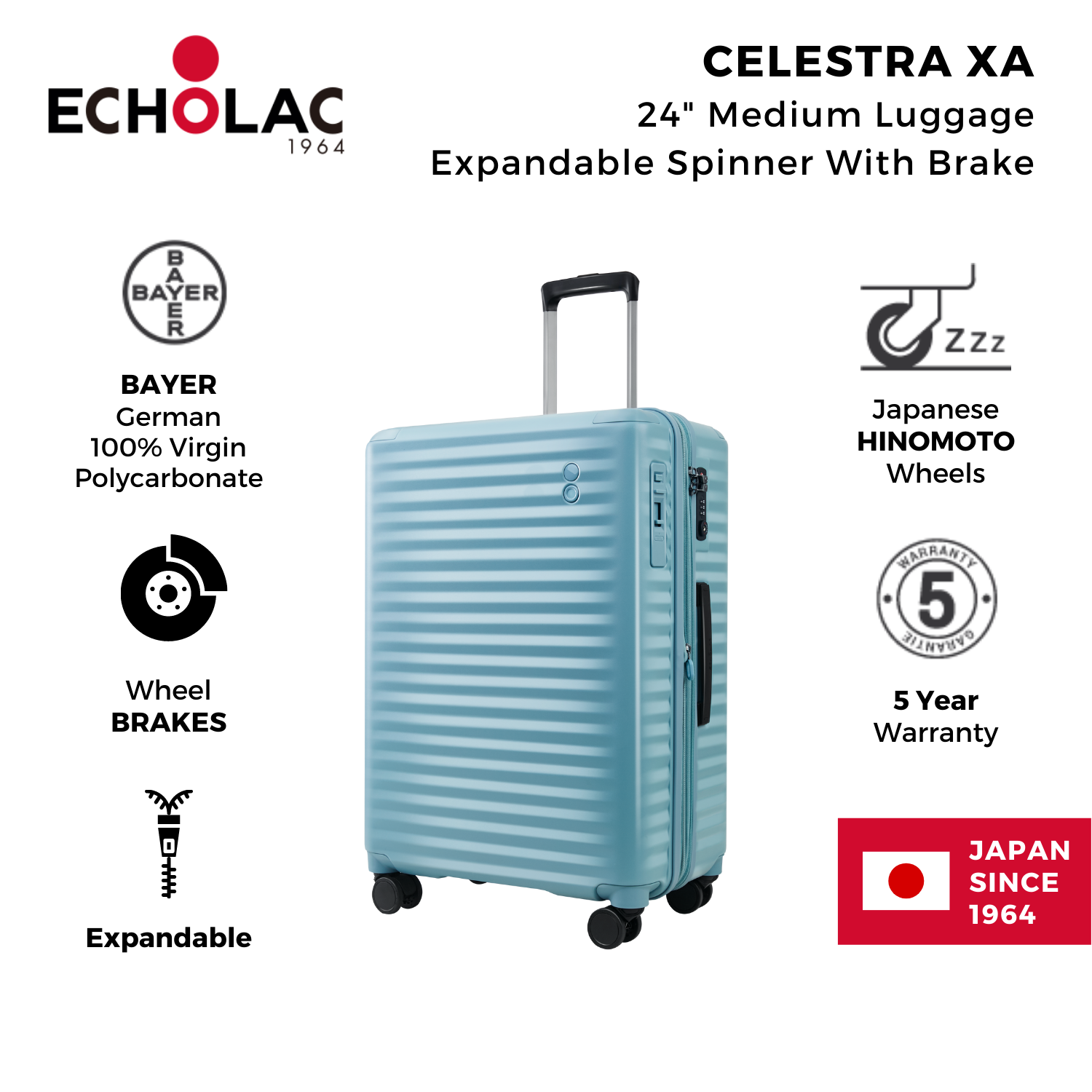 Echolac Celestra XA 24" Medium Luggage Expandable Spinner With Brake | Carry-On Luggage, Hard Case Luggage, Luggage | Echolac-8