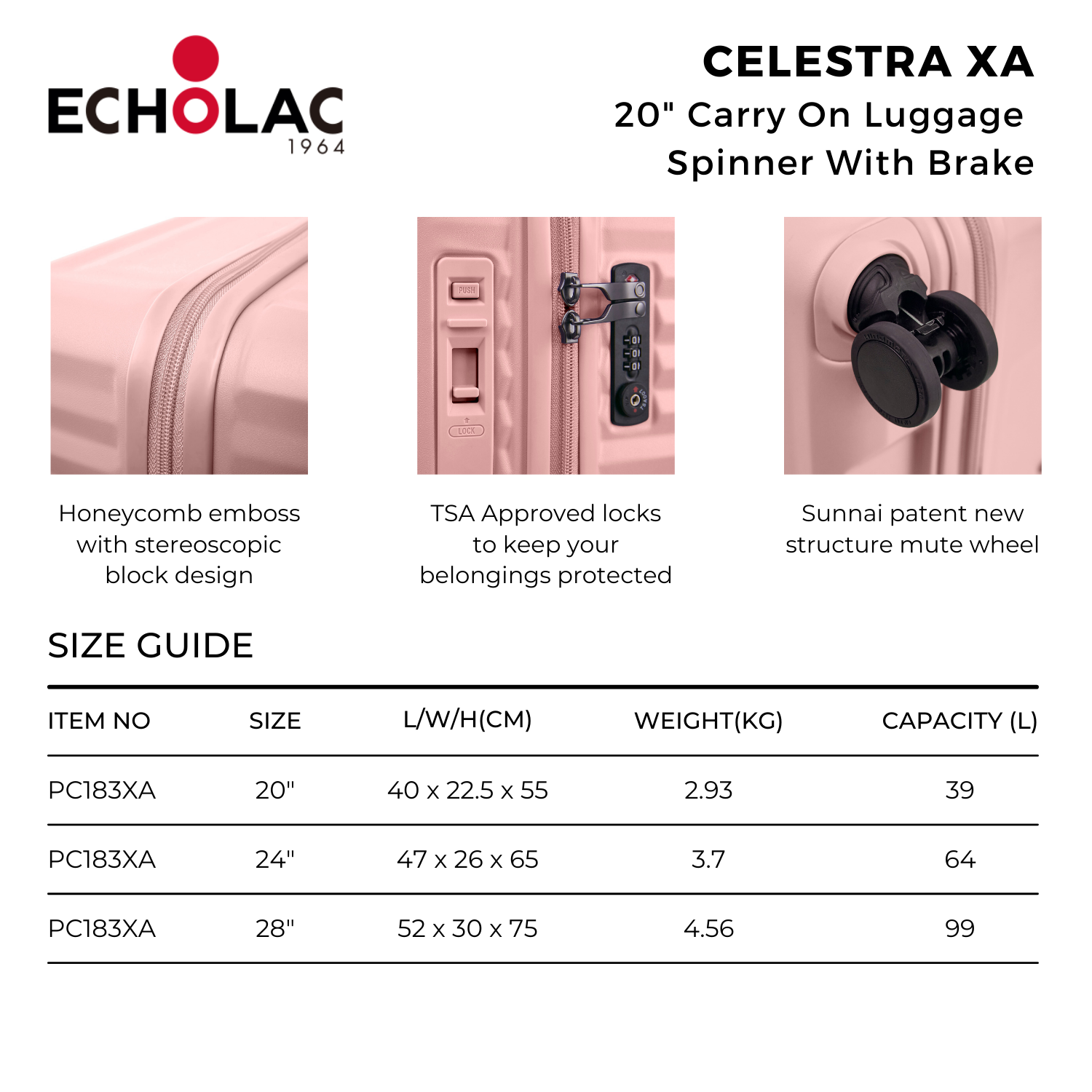 Echolac Celestra XA 20" Carry On Luggage Spinner With Brake | Carry-On Luggage, Hard Case Luggage, Luggage | Echolac-9